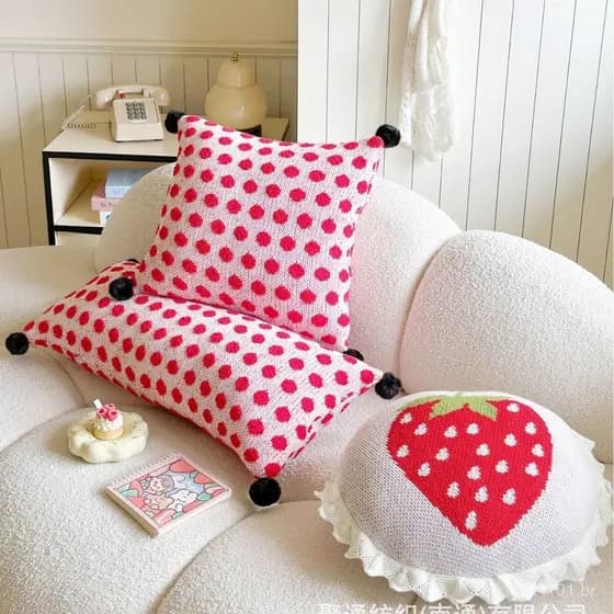 Capa de almofada jacquard com bolinhas grandes, estilo coreano, almofada de malha, almofada de sofá, decoração de interi