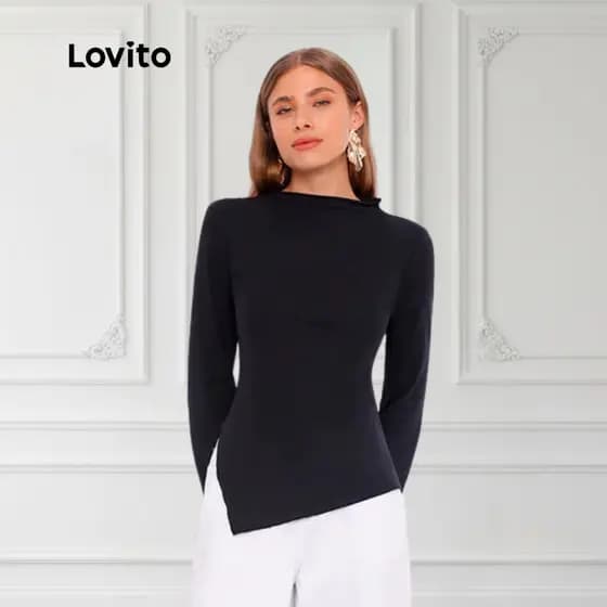 Lovito Blusa Feminina Manga Longa Sino TKB393BRL422
