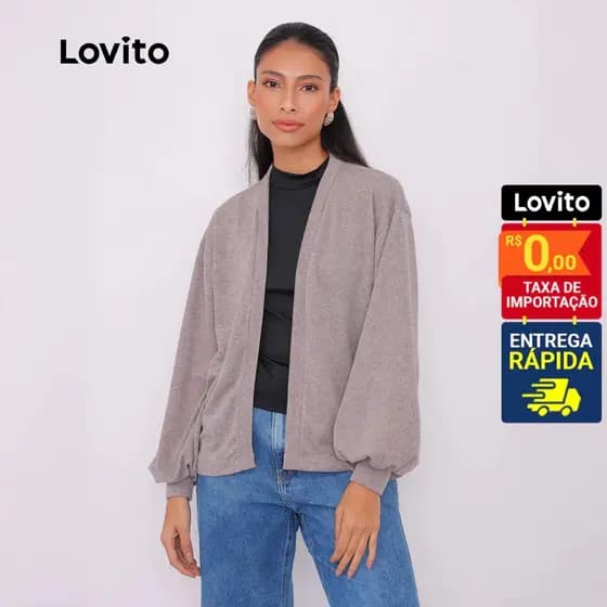 Lovito Cardigan Manga Longa Bufante Feminina Basica CDB543BRL573