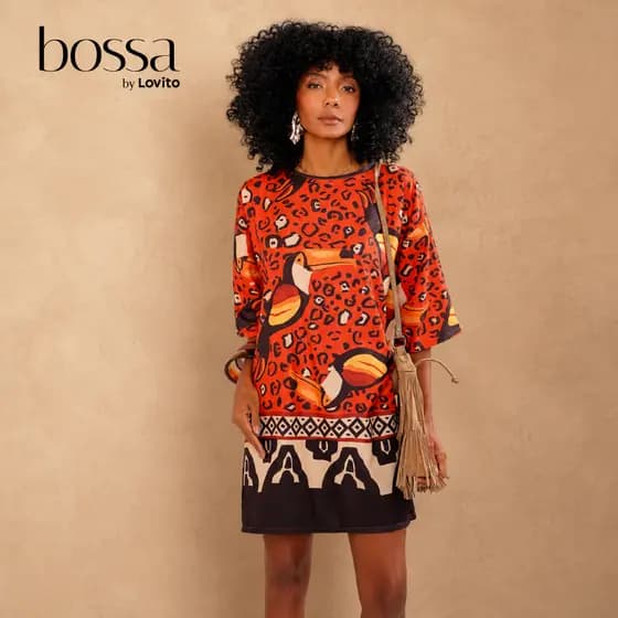 Lovito Bossa Vestido Estampado Feminino Casual Estilo Solto Manga 3/4 Moda Verão DRB480BRL510