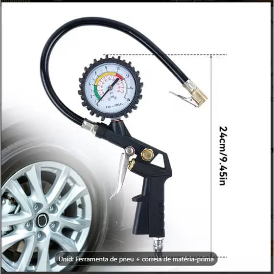 Mini Compressor de Ar Calibrador de Pneus Pneumático Com Manômetro Bico Forte Encher Bike Car