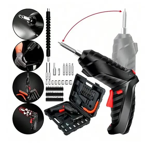 Kit Parafusadeira Elétrica Sem Fio 47 Chaves Fenda Cor Preto