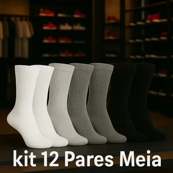 Kit 12 Pares meia Masculina Estilosa cano Médio alto Meia Grossa 100% Algodão 37-43 Leve Macia Confortável