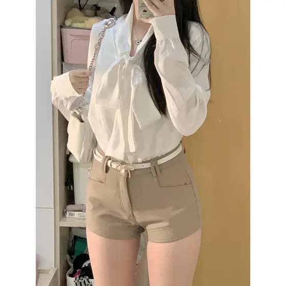 Cor de café Shorts feminino Plus Size terno estiramento exterior usar magro Hip calças 2026 primavera mais magro olhar c