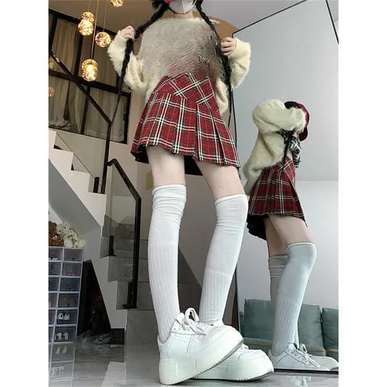 Estilo americano xadrez saia plissada feminina Plus Size gordura mm primavera quente menina cintura alta a linha Culotte
