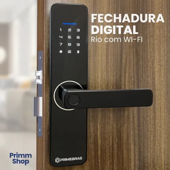 Fechadura Digital Eletrônica Primebras Rio Wi-fi Integrado Black Piano
