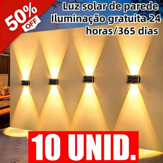 Até 10 Luminárias de Parede Externa Solar LED, Auto Ligar/Desligar, À Prova d'Água para Pátio Jardim