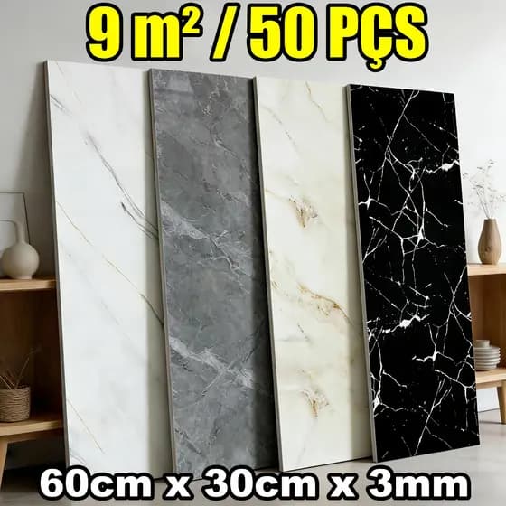 Até 9m²/50PÇS Placas Autocolante Mármore 30x60cm Lavável Decoração para Quarto Sala Banheiro Cozinha