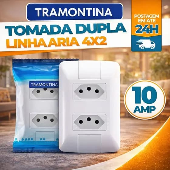 Kit Tomadas Duplas 10A Tramontina Aria 4x2 Padrão Novo Alta Qualidade e Segurança 10 Amperes