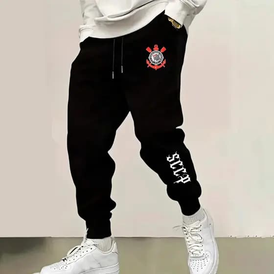 Calça moletom unissex em algodão premium slim fitness gym timão gavião arte exclusiva