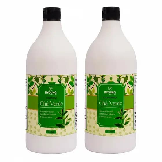 Kit Shampoo + Condicionador Chá verde 1 Litro + Máscara de tratamento 1kg Byoung