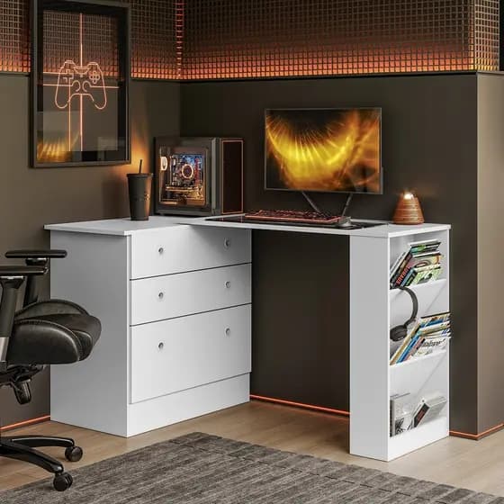 Cômoda com Mesa Giratória Gamer 4840 Branco Qmovi