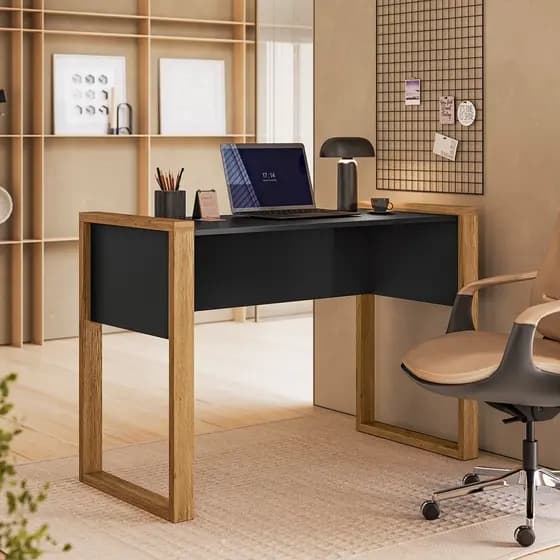 Escrivaninha Mesa para Computador Office 5030 Freijó Preto Fosco Qmovi