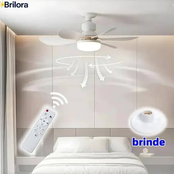 Ventilador de Teto Turbo Silencioso Oval 60W/80w 6 Pás LED 3 Cores E27 Controle Função Timing Bivolt