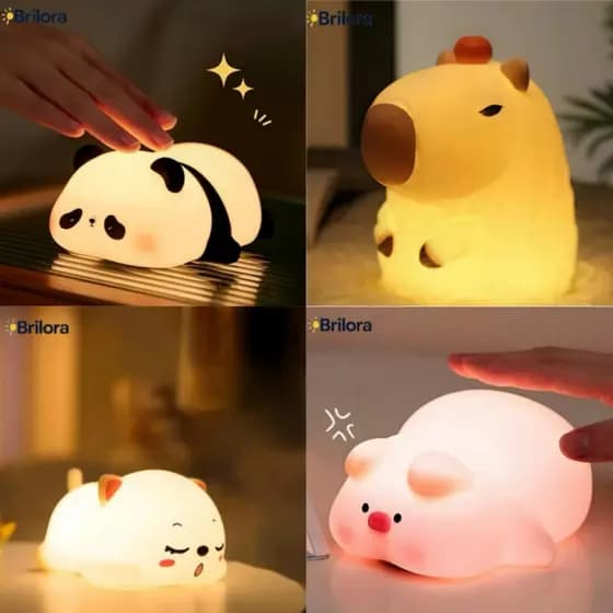 Luminária de Silicone Nocturna Sensor De Toque Panda Porco Capivara gato Recarregável USB 8 cores Candeeiro Decoração