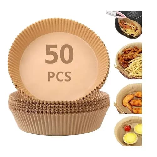 kit Forma Descartável Redonda para Airfryer – Papel Antiaderente – 50, 100, 150, 200 ou 300 Unidades