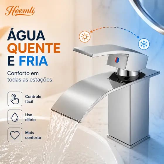 Heemli Torneira de banheiro , em aço inoxidável cromado, quadrada, para água quente e fria