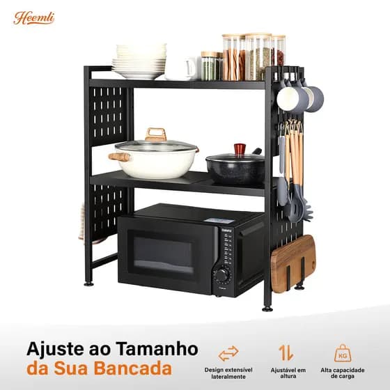 Heemli Suporte Micro-ondas 3 Andares Extensível Preto
