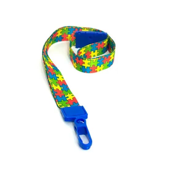 Kit 10 Cordões Autismo Quebra Cabeça c/ Trava de Segurança + Brinde Porta Crachá - Cor Oficial