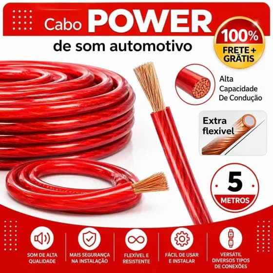 Cabo Power Automotivo – 6mm | 10mm | 16mm | 21mm– Alta Condução e Flexível