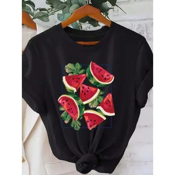 Camiseta Feminina Delicada Estampa de Melancia Tshirt Algodão Camisa Modinha Blogueira Fofa