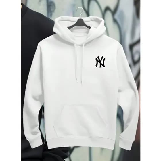 Moletom Canguru Unissex New York Estampa Flanelado Com Bolso Casual Algodão Frio Branco Masculino