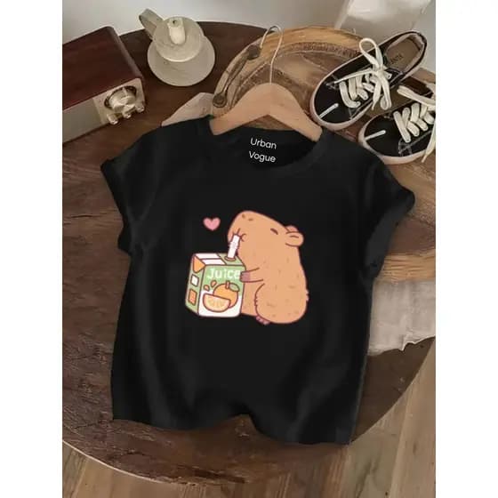 Camiseta Infantil Capivara Suco de Laranja Blusinha Menina Algodão Premium
