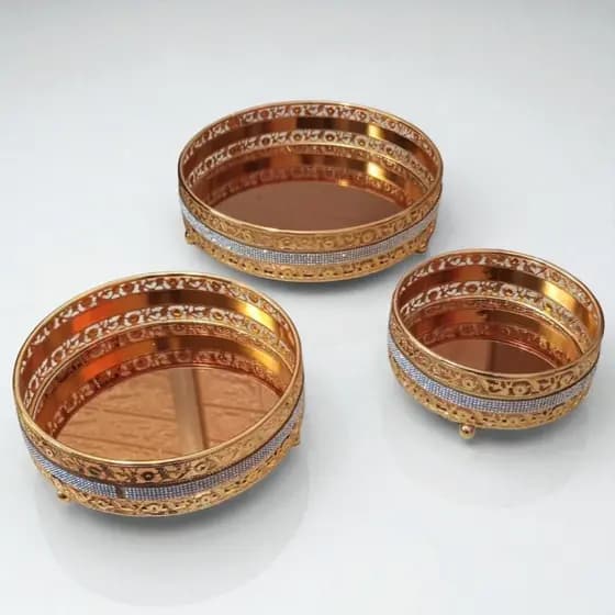 Bandeja Decorativa Espelhada Redonda Dourada 3 Tamanhos Centro de Mesa Decoração - CZ6832A