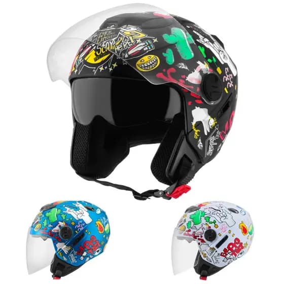 Capacete Oculos Pro Tork New Atomic Universe Aberto com Viseira Interna Solar