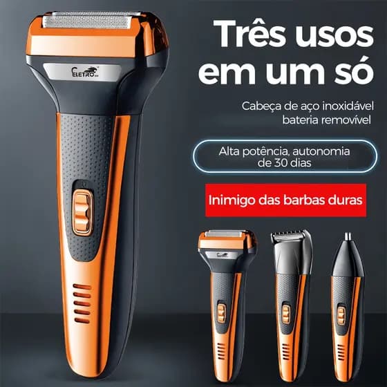 Eletromex-Barbeador elétrico, máquina de cortar cabelo e removedor de pelos 3 em 1, adequado para cabelo, nariz,