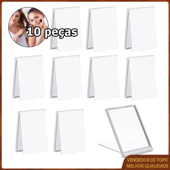 10 peças Espelho de Bolsa Espelho quadrado dobrável espelho de maquilhagem espelho de bolso espelho mágico - Branco