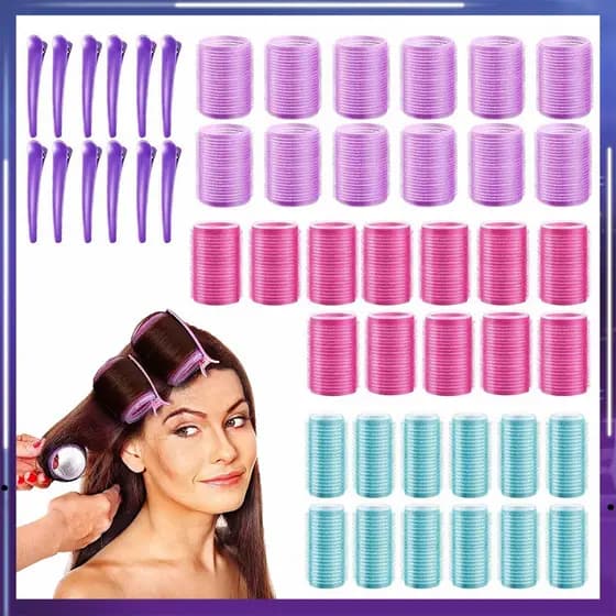 36 Peças Rolos De Cabelo,DIY Modeladores De Cachos Autoadesivos Rolos De Cabelo Cachos Volumosos,com 12 clipes