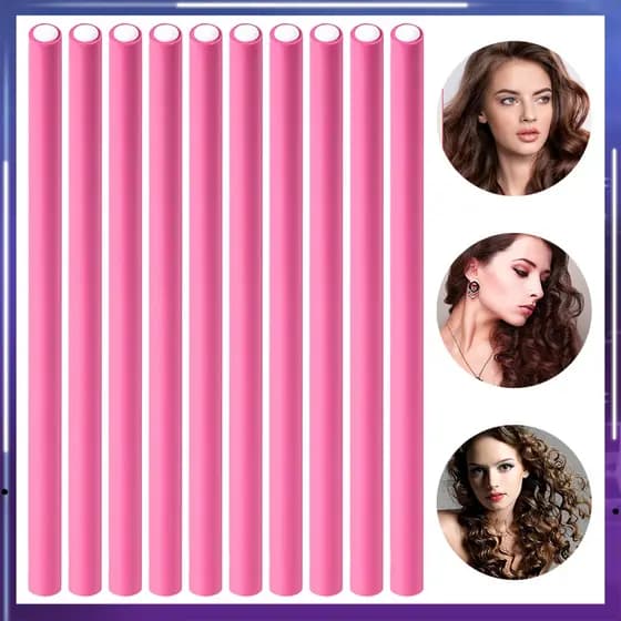 10 peças Modelador de Cachos Sem Calor 24cm Rosa – Cachos para Dormir, Flexíveis, para Todos os Tipos de Cabelo