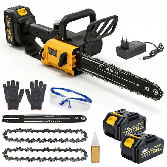 Motosserra 48V Elétrica Profissional Brushless 1200W Com 2 Baterias 48V kit ferramentas completo