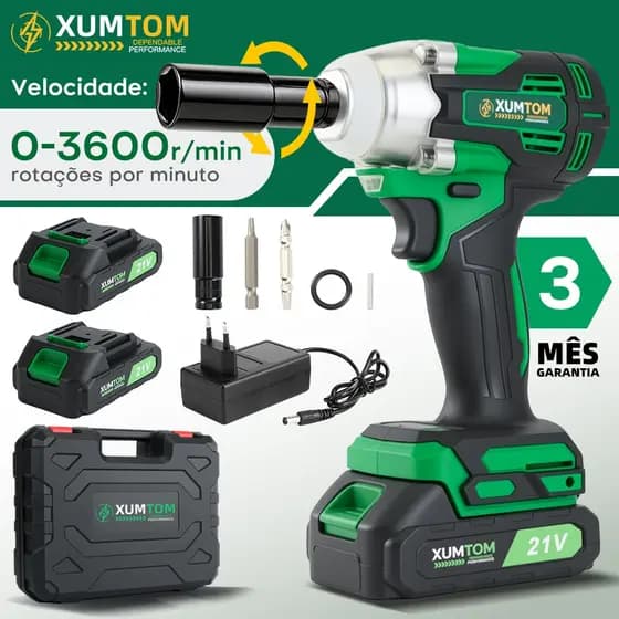 Chave de Impacto 450NM Elétrica Profissional Com Maleta e 2 Baterias Torque Poderoso e Motor Sem Escovas