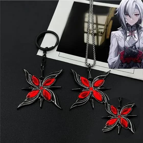 Jogo Do Anime Genshin Impacto Arlecchino Fatui O Chaveiro E Colar Cosplay Harbinger Gótico Rosa Vermelha Porta-Chaves Ac