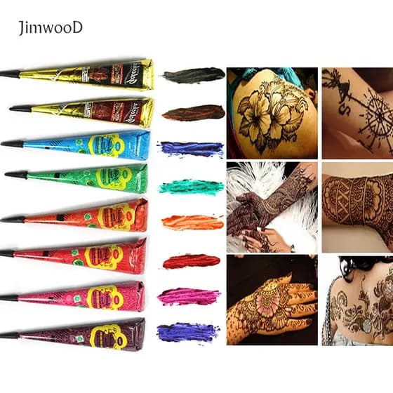 bodyTattoo Paste Pasta Henna Marrom Preta Cones Tatuagem Temporária Autocolante Arte Corporal Mehndi Tinta
