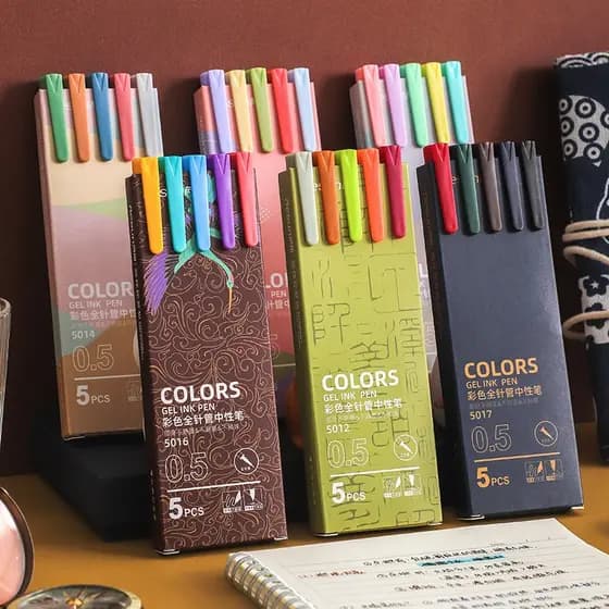 5 Canetas Gel em Cores Morandi, Cores Mistas, Material Escolar para Estudantes