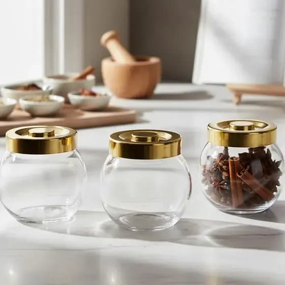 Conjunto 4 peças Porta Condimentos 180ml de Vidro e Tampas Douradas- pote de vidro- Pote tempero