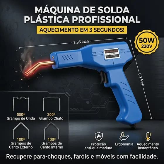 Soldador de Plástico Automotivo 220V Kit Reparo Para-choque Farol Carenagem Máquina de Solda Térmica + 200 Grampos