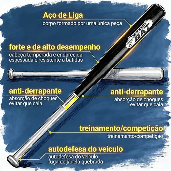 Taco de Beisebol Profissional 28/32" Liga de Aço - Cabo Antiderrapante
