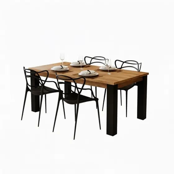 Mesa de Jantar 4 Lugares com Cadeiras Allegra – Cores Mel ou Preta