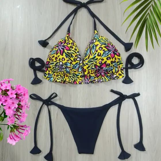 Biquíni Feminino com Bojo, forrado busto cortininha tecido de lycra, roupa de banho, moda praia