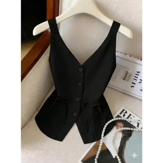 Regata Feminina com Decote em V Profundo, Amarração na Cintura e Laço, Emagrecedora, Blusa feminino