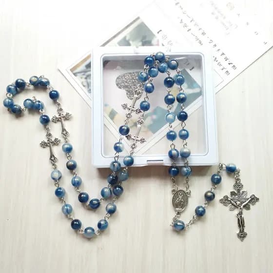 zzz Colar De Rosário Acrílico Azul Longo Para Pingente De Cruz Cristão Católico Joias Religiosas Homens E Mulheres