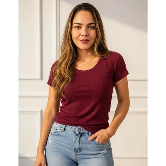 Kit 2 Camisas Feminina Canelada Moda Casual Moderna Blusas Feminina Canelada Ajustada Casual