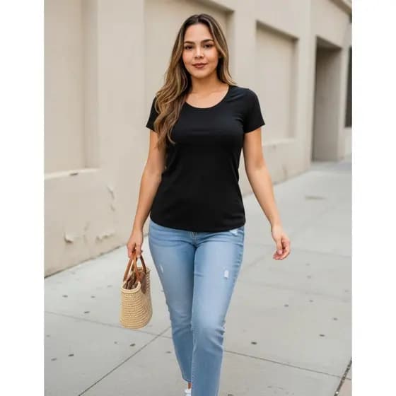 Camisa Feminina Canelada Manga Curta Com Elasticidade Camisa Feminina Canelada Casual Básica Premium