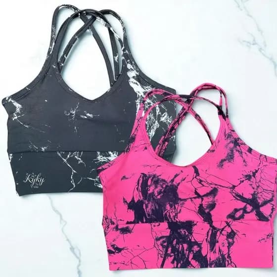 Top Trançado com Bojo removível Marmorizado Cropped Feminino Roupa Academia Sem Transparência