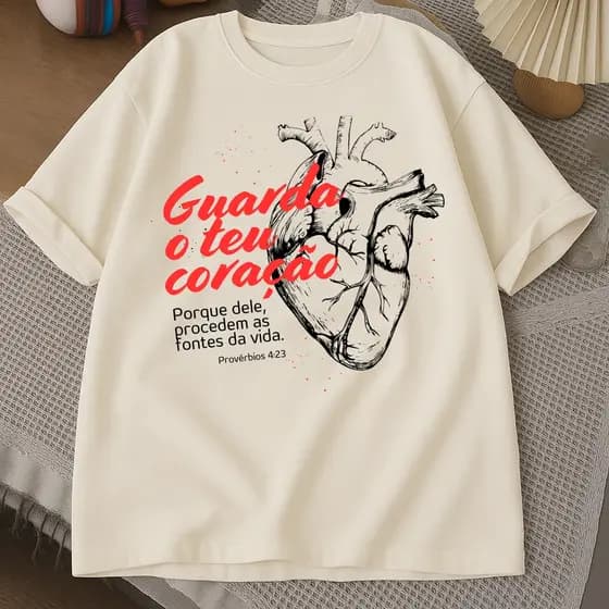 T-shirt Premium Cristã Guarda Teu Coração 100% Algodão Cristã Envio Imediato Estilo Casual