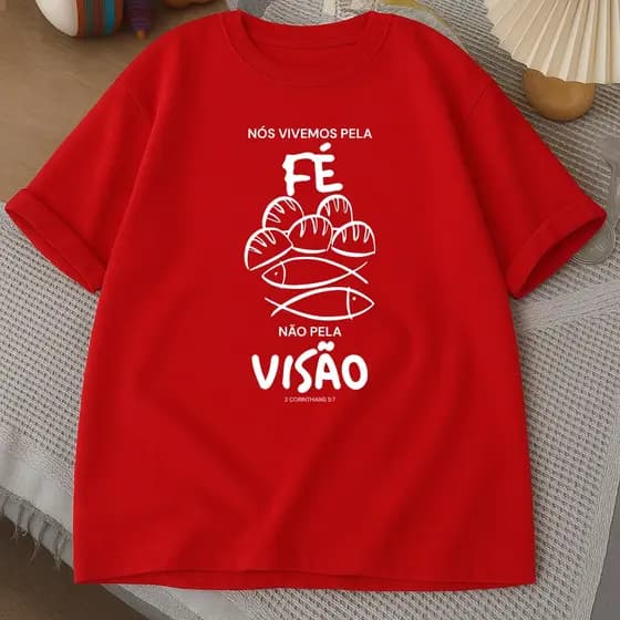 T-shirt 100% Algodão Cristã Vivemos Pela Fé Envio Imediato Estilo Casual Estampado